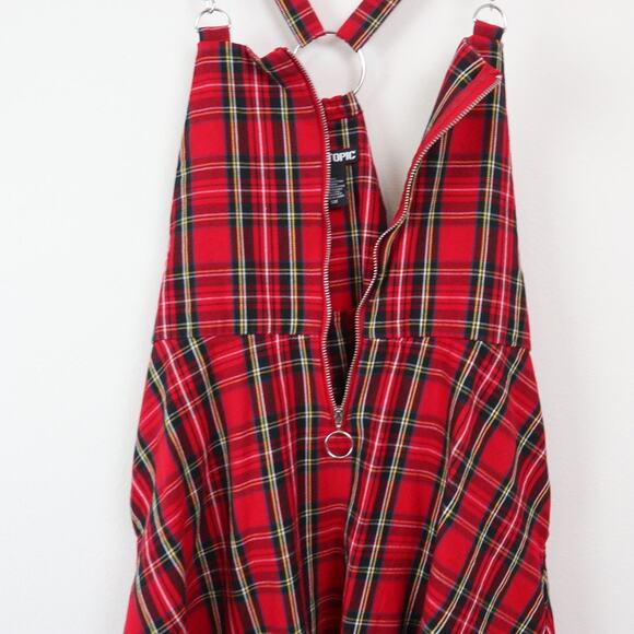 Hot Topic Size S Skirtall Front O-ring Zipper Overall Dress Plaid Red - Picture 6 of 12